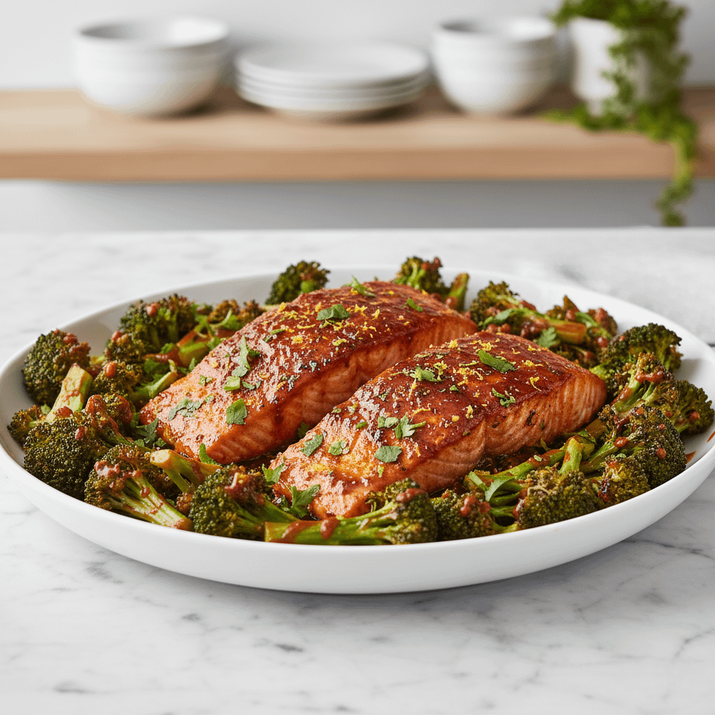 Sheet Pan Hot Honey Harissa Salmon