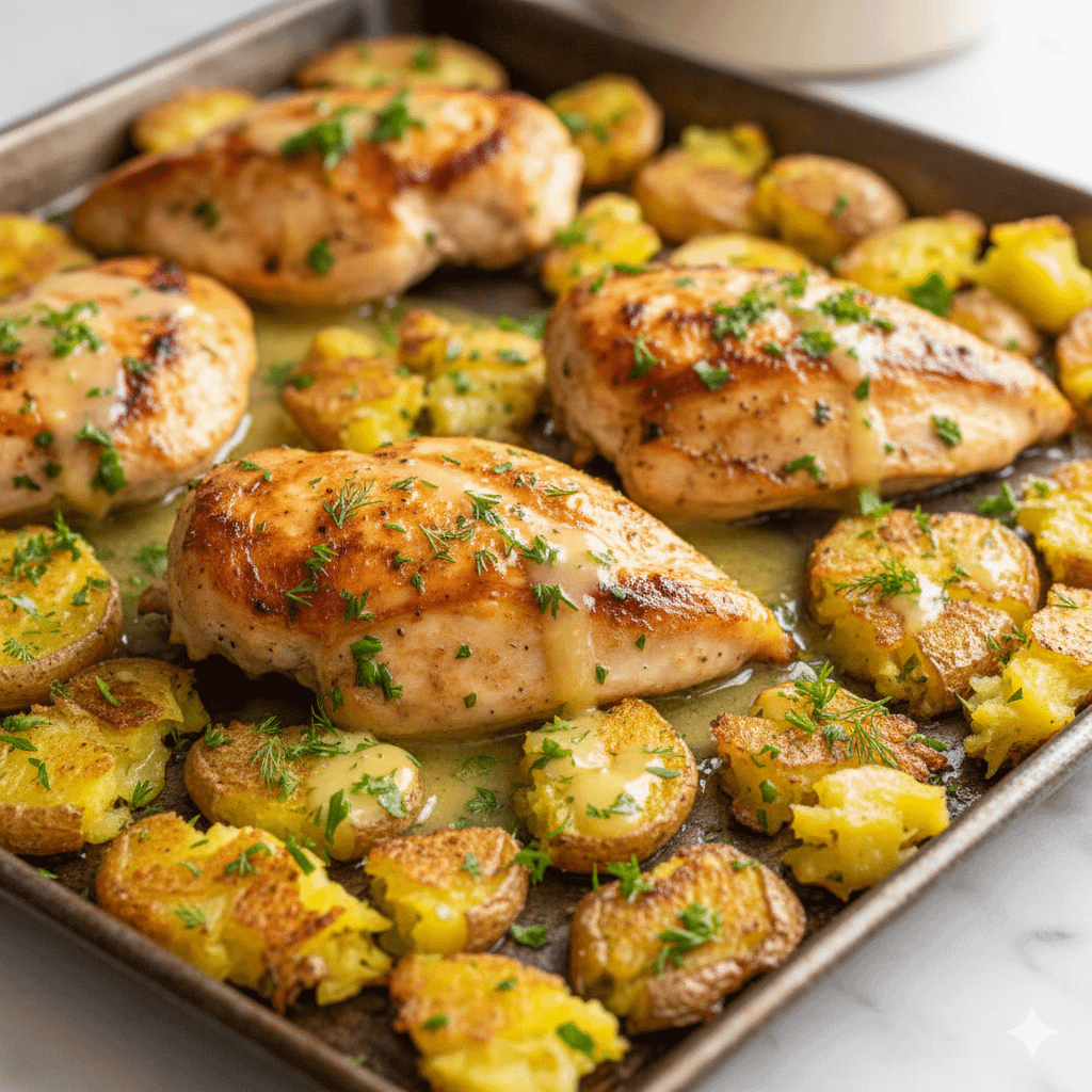 One-Pan Lemony Chicken with Crispy Smashed Potatoes