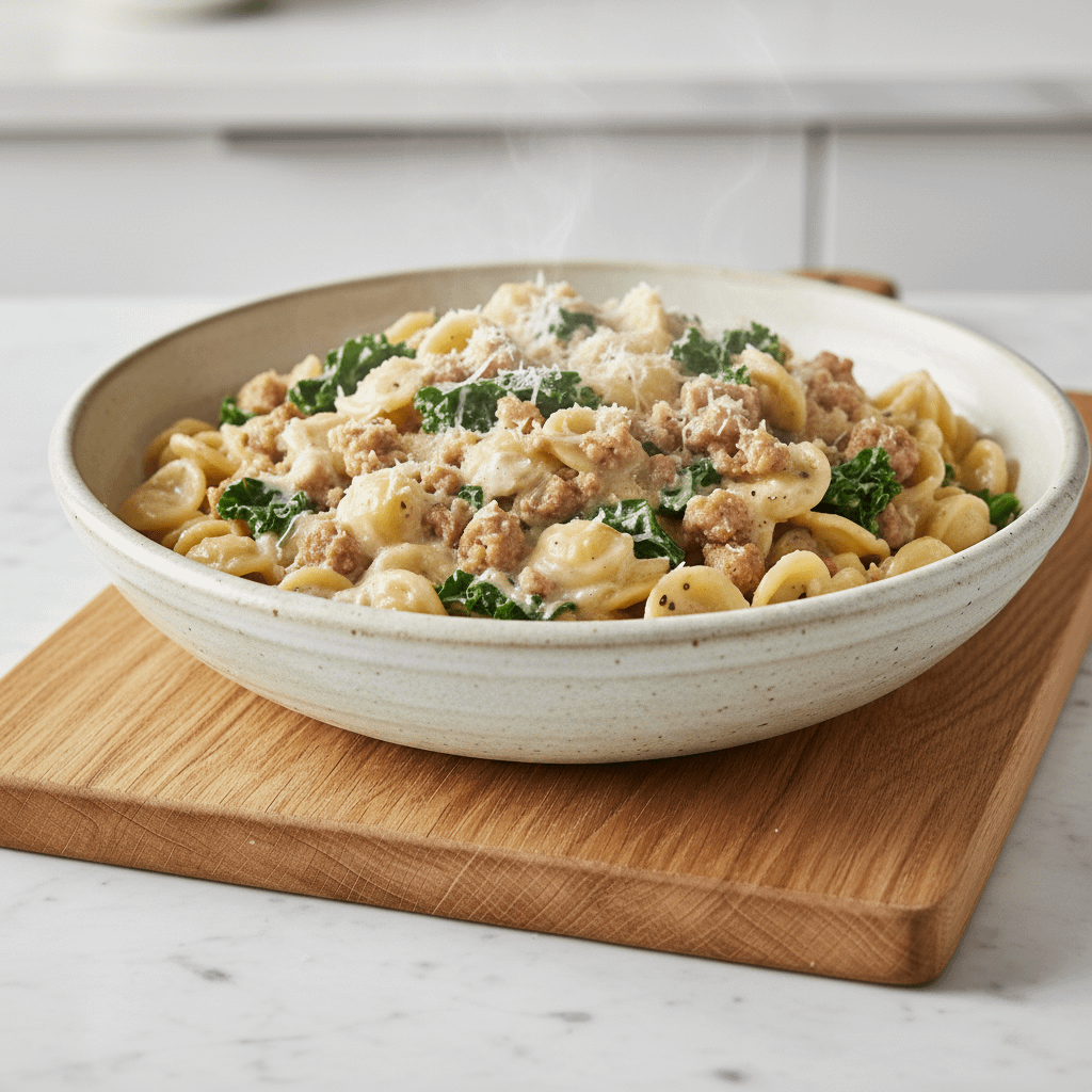 One-Pot Creamy Sausage and Kale Pasta