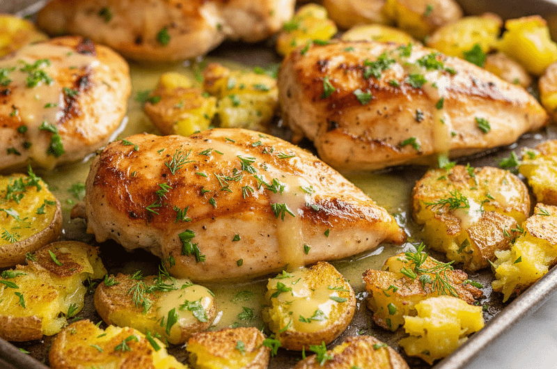 One-Pan Lemony Chicken with Crispy Smashed Potatoes
